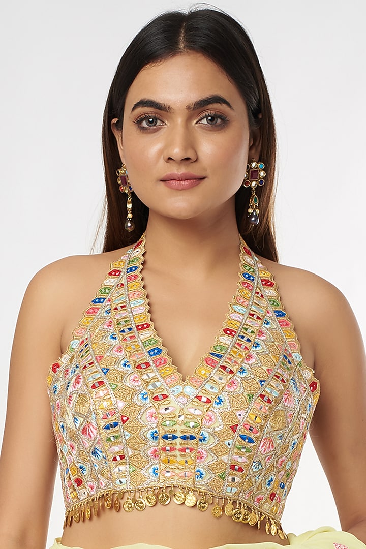 Lemon Yellow Georgette Ruffled Wedding Saree Set by Tamanna Punjabi Kapoor at Pernia's Pop Up Shop