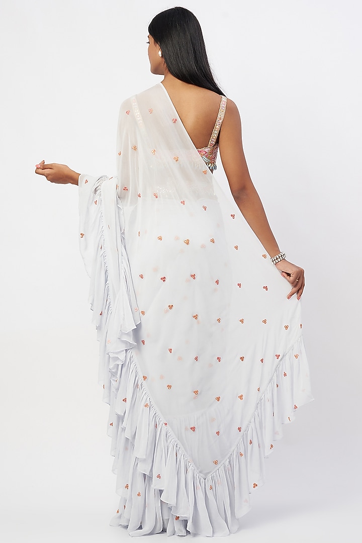 Ice-Blue Georgette Ruffled Wedding Saree Set by Tamanna Punjabi Kapoor at Pernia's Pop Up Shop