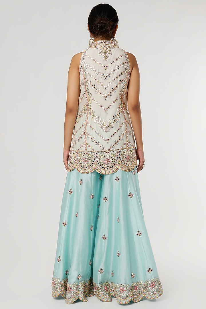 Sky Blue Embroidered Wedding Sharara Set by Tamanna Punjabi Kapoor at Pernia's Pop Up Shop