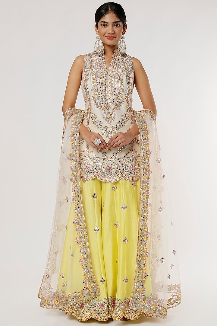 Yellow Embroidered Wedding Sharara Set by Tamanna Punjabi Kapoor at Pernia's Pop Up Shop