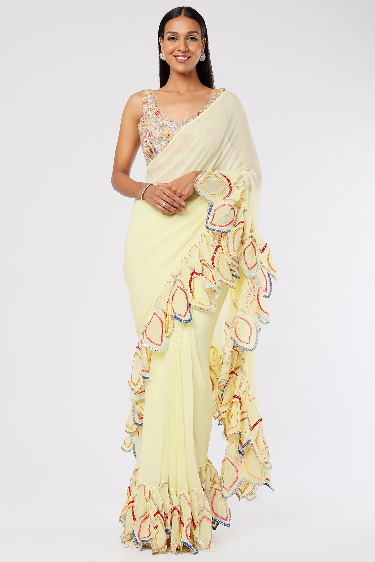 Lemon Yellow Georgette Saree | Leemboodi