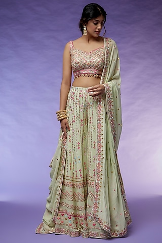 Mint Georgette Embroidered Sharara Set by Tamanna Punjabi Kapoor
