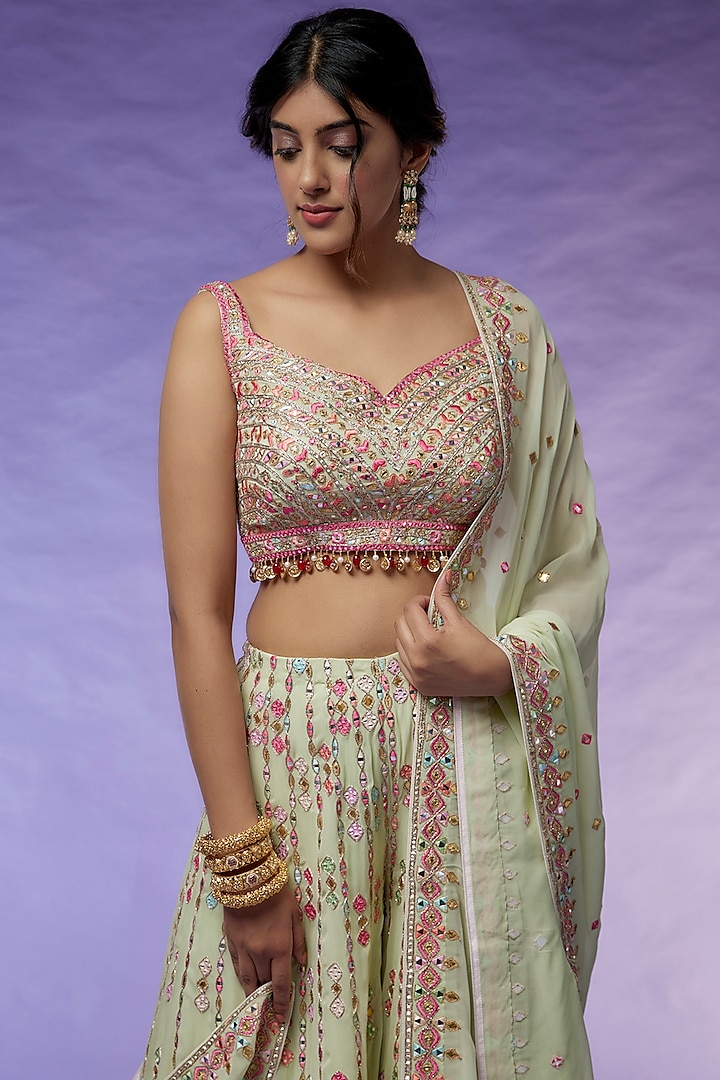 Mint Georgette Embroidered Bridal Sharara Set by Tamanna Punjabi Kapoor at Pernia's Pop Up Shop