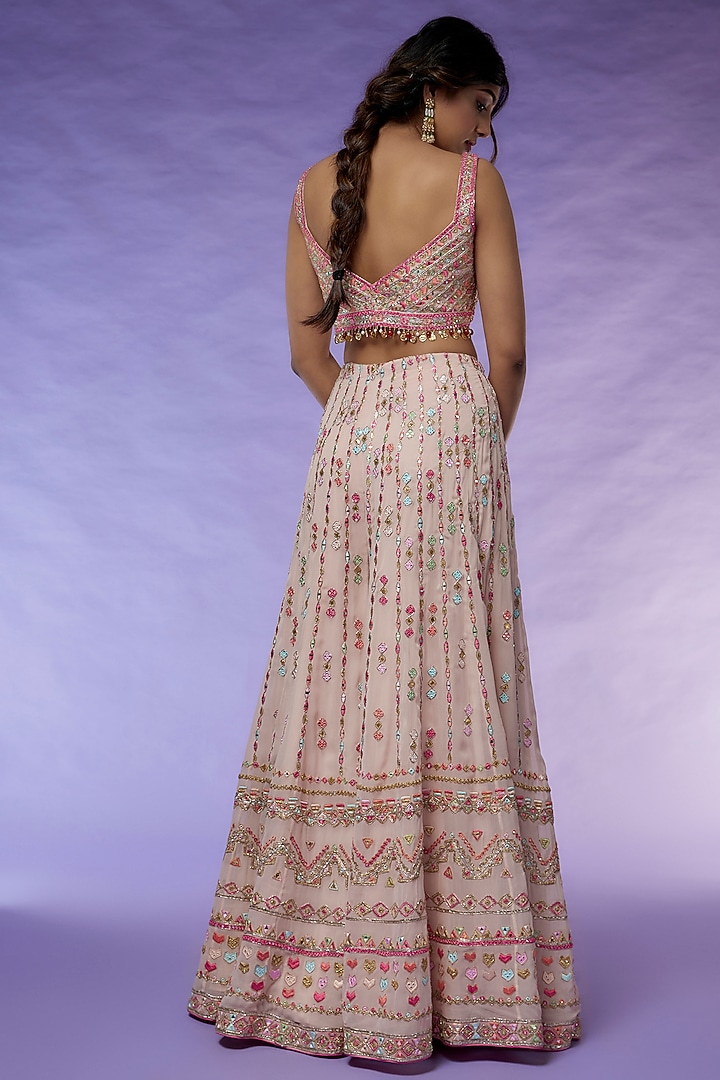 Powder Pink Georgette Embroidered Bridal Sharara Set by Tamanna Punjabi Kapoor at Pernia's Pop Up Shop