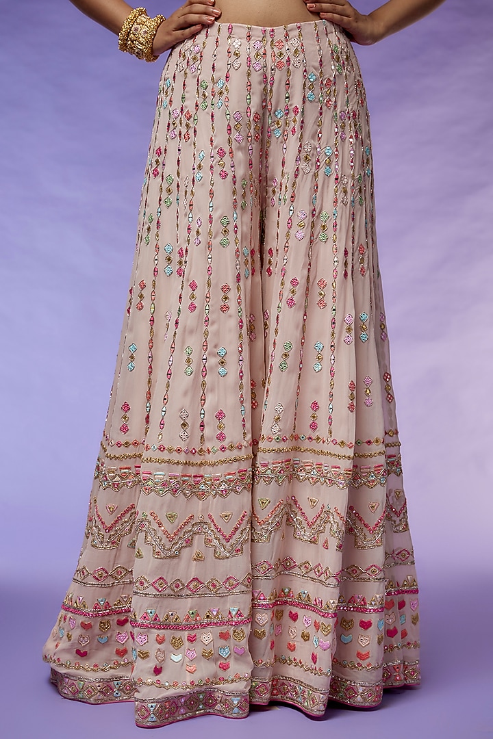 Powder Pink Georgette Embroidered Bridal Sharara Set by Tamanna Punjabi Kapoor at Pernia's Pop Up Shop