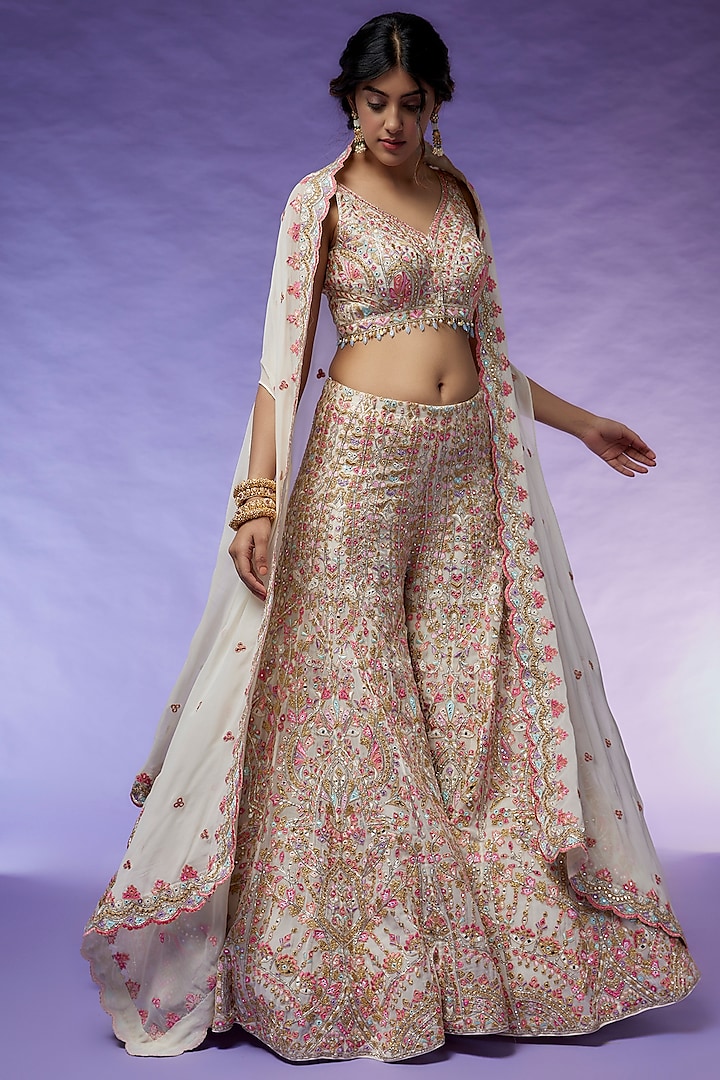 Ivory Georgette Embroidered Sharara Set by Tamanna Punjabi Kapoor at Pernia's Pop Up Shop