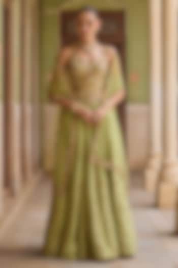 Apple Green Chanderi Mirror Embroidered Bridal Lehenga Set by Tamanna Punjabi Kapoor at Pernia's Pop Up Shop