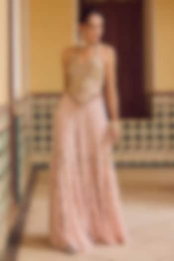 Peach Georgette Bridal Sharara Set by Tamanna Punjabi Kapoor at Pernia's Pop Up Shop