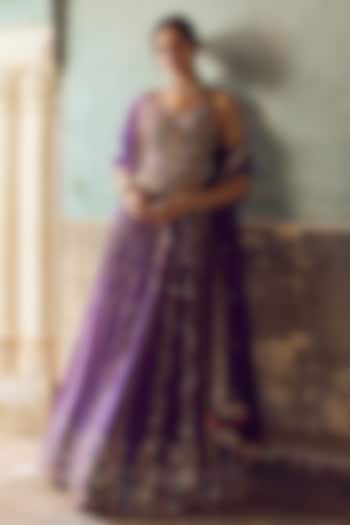 Purple Chanderi Mirror Embroidered Bridal Lehenga Set by Tamanna Punjabi Kapoor at Pernia's Pop Up Shop