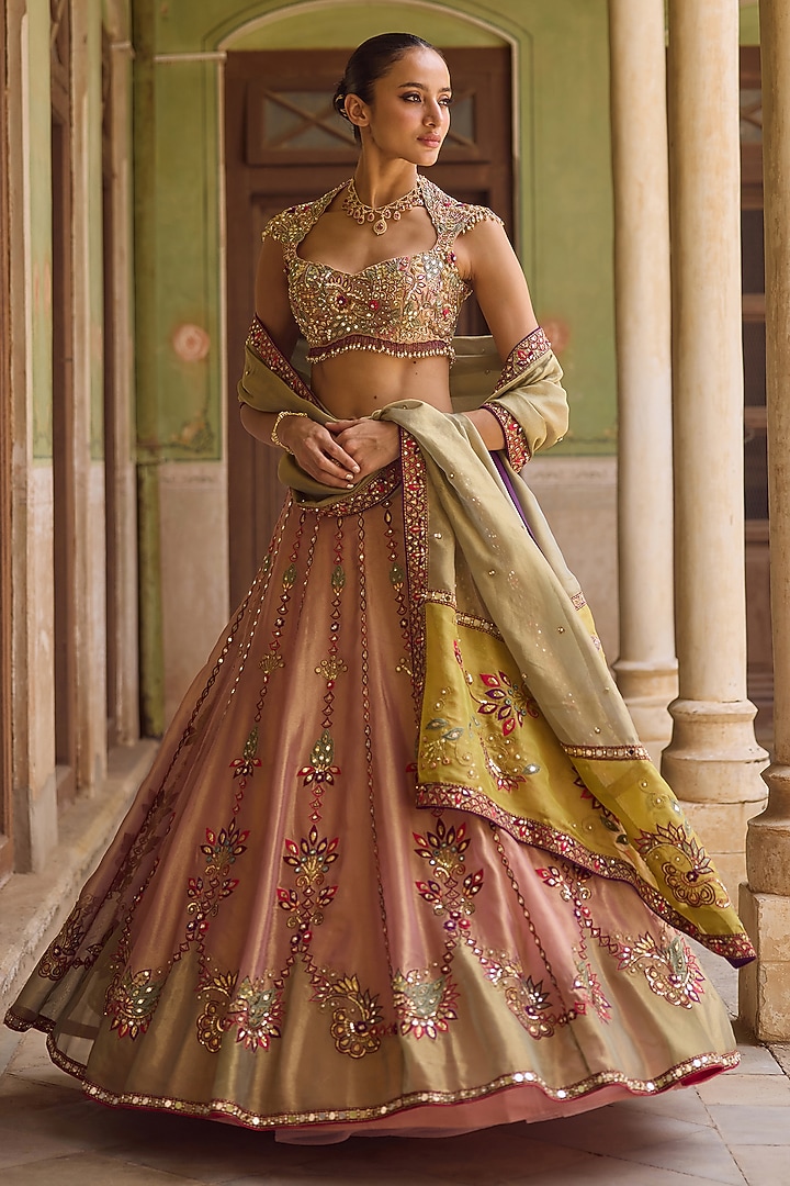 Rose Gold Ombre Kanjivaram Tissue Sequins Embroidered Bridal Lehenga Set by Tamanna Punjabi Kapoor at Pernia's Pop Up Shop