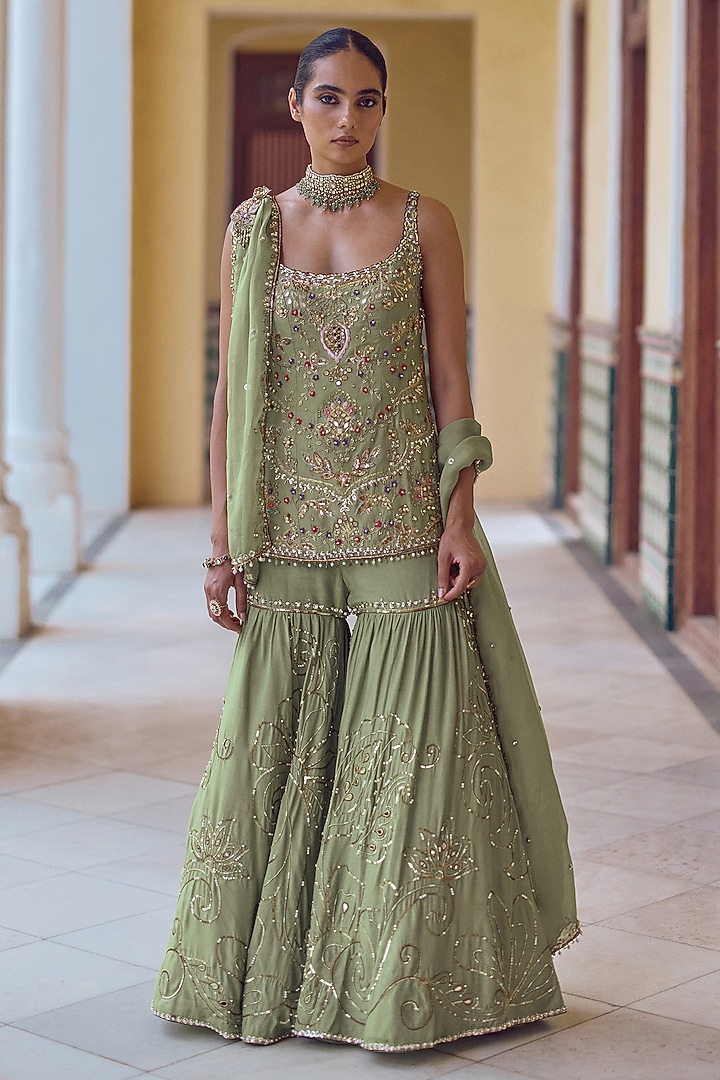 Apple Green Habutai Silk Gharara Set by Tamanna Punjabi Kapoor at Pernia's Pop Up Shop
