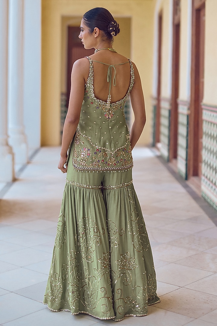 Apple Green Habutai Silk Gharara Set by Tamanna Punjabi Kapoor at Pernia's Pop Up Shop