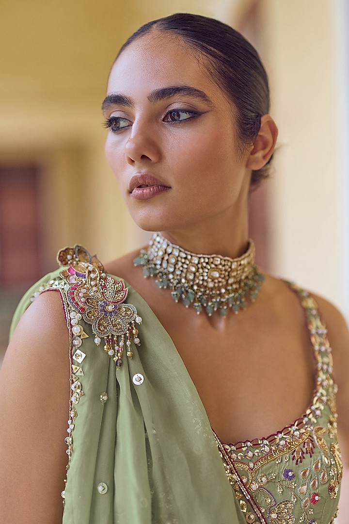 Apple Green Habutai Silk Gharara Set by Tamanna Punjabi Kapoor at Pernia's Pop Up Shop