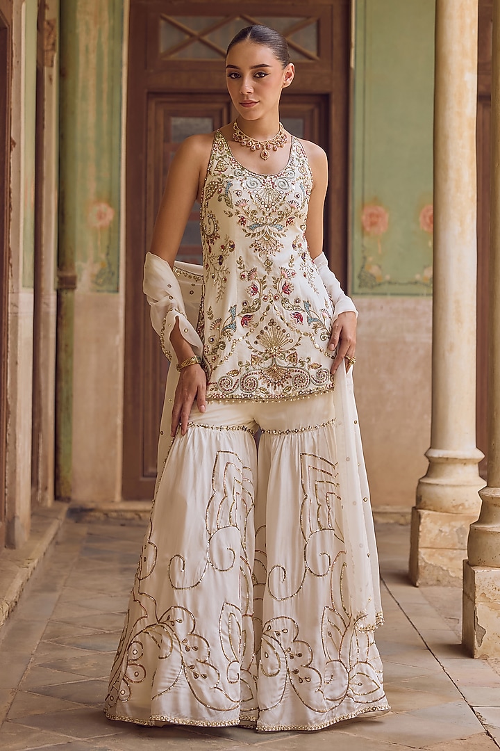 Ivory Habutai Silk Gharara Set by Tamanna Punjabi Kapoor at Pernia's Pop Up Shop
