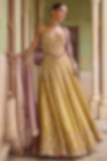 Mustard Yellow Kanjivaram Tissue Sequins Embellished Bridal Lehenga Set by Tamanna Punjabi Kapoor at Pernia's Pop Up Shop