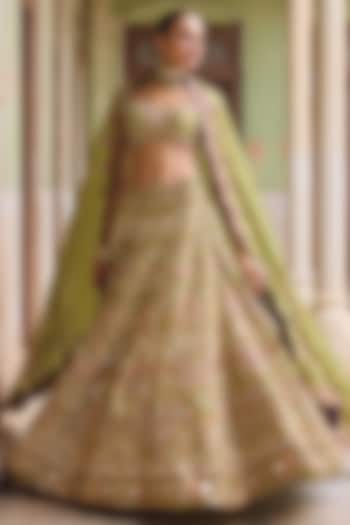Apple Green Kanjivaram Tissue Sequins Embroidered Bridal Lehenga Set by Tamanna Punjabi Kapoor at Pernia's Pop Up Shop