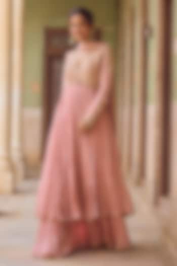 Blush Pink Habutai Silk & Crepe Crushed Bridal Anarkali Set by Tamanna Punjabi Kapoor at Pernia's Pop Up Shop