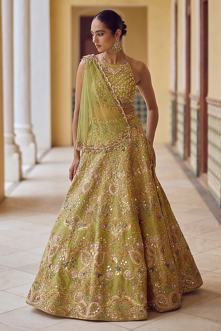 Yellow Raw Silk Resham Embroidered Bridal Lehenga Set by Tamanna Punjabi Kapoor at Pernia's Pop Up Shop