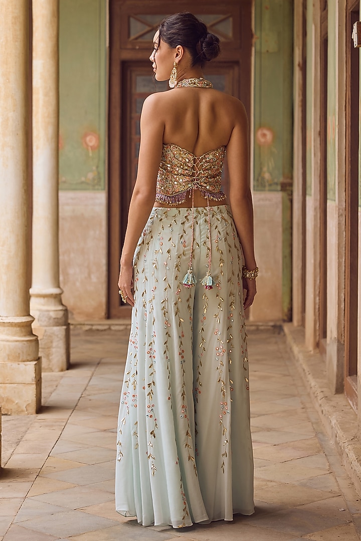 Sky Blue Georgette Bridal Sharara Set by Tamanna Punjabi Kapoor at Pernia's Pop Up Shop