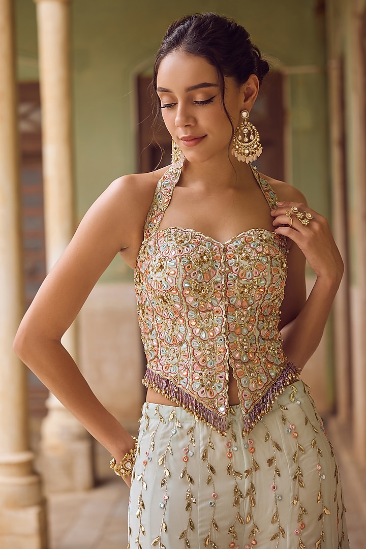 Sky Blue Georgette Bridal Sharara Set by Tamanna Punjabi Kapoor at Pernia's Pop Up Shop