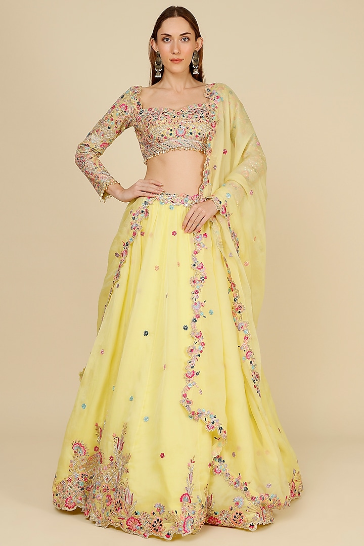 Yellow Embroidered Bridal Lehenga Set by Tamanna Punjabi Kapoor at Pernia's Pop Up Shop