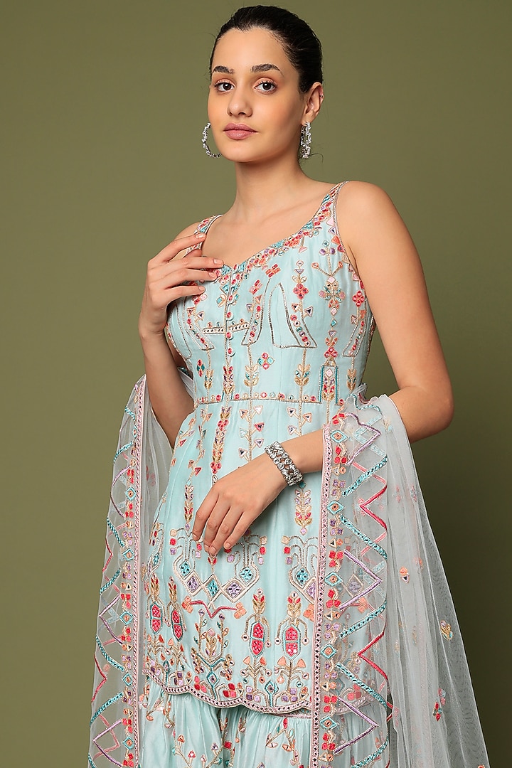 Blue Embroidered Gharara Set by Tamanna Punjabi Kapoor at Pernia's Pop Up Shop