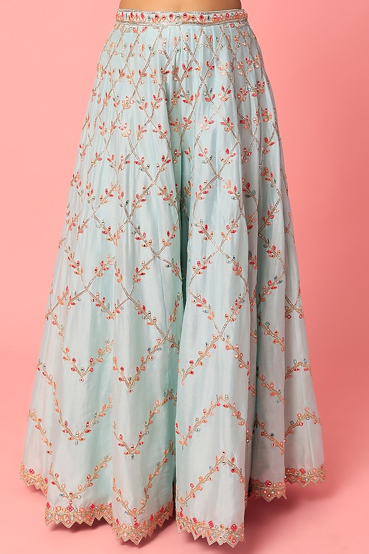 Sky Blue Chanderi Silk Bridal Sharara Set by Tamanna Punjabi Kapoor at Pernia's Pop Up Shop
