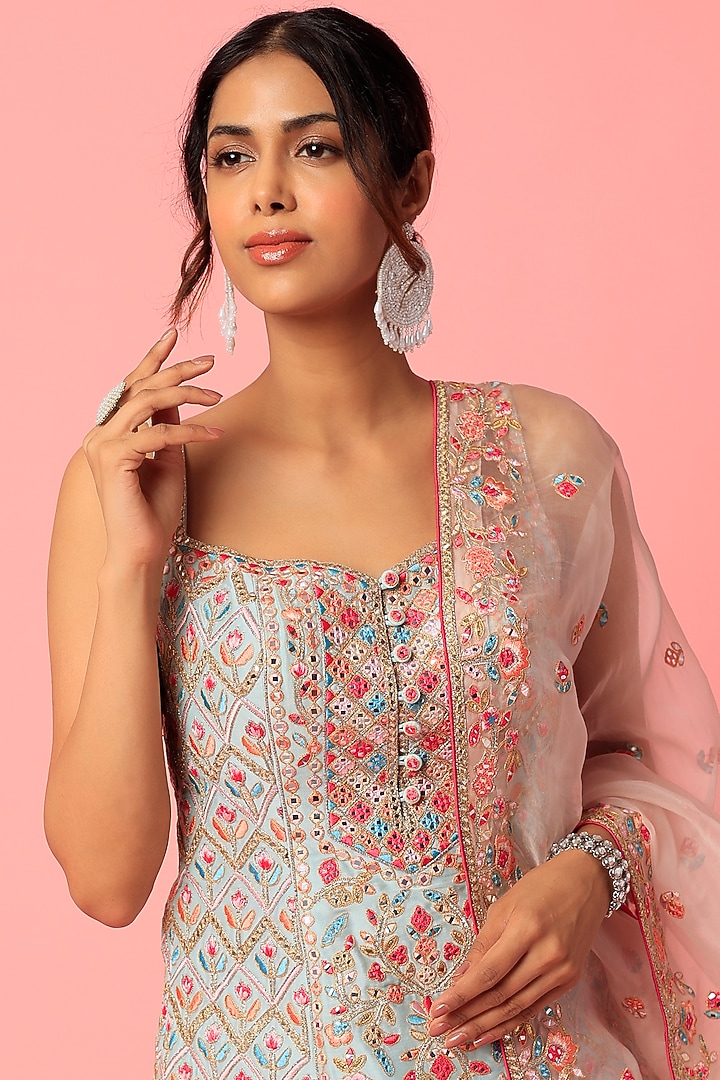 Sky Blue Chanderi Silk Bridal Sharara Set by Tamanna Punjabi Kapoor at Pernia's Pop Up Shop