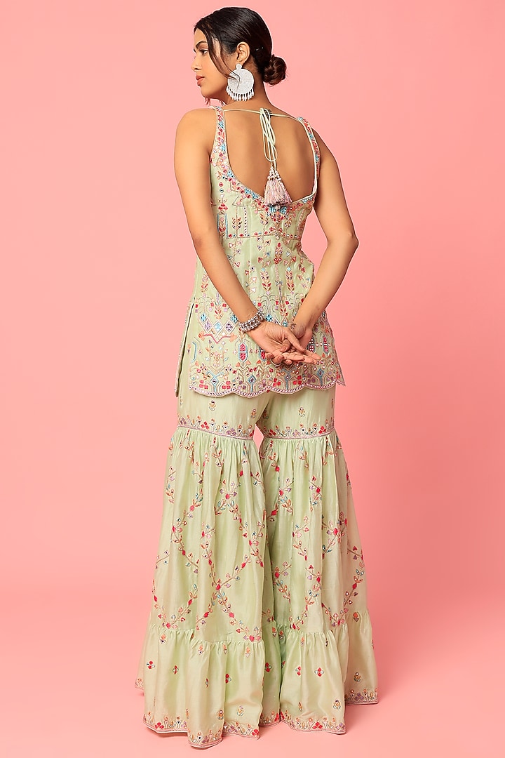 Light Green Chanderi Silk Mirror & Gota Embroidered Gharara Set by Tamanna Punjabi Kapoor at Pernia's Pop Up Shop