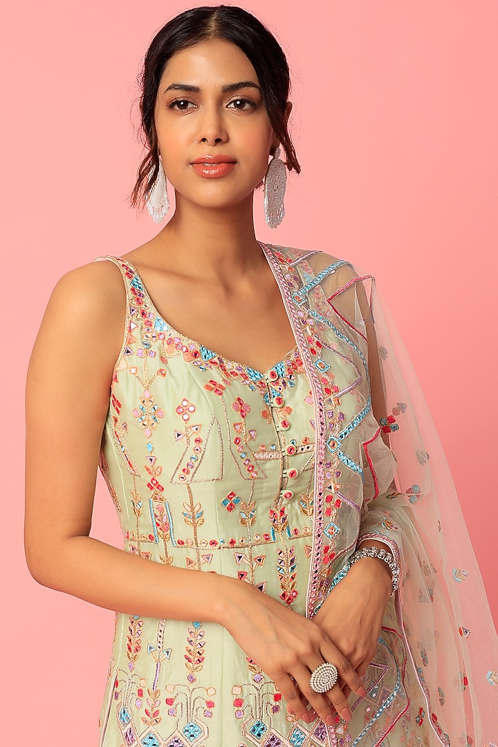 Light Green Chanderi Silk Mirror & Gota Embroidered Gharara Set by Tamanna Punjabi Kapoor at Pernia's Pop Up Shop