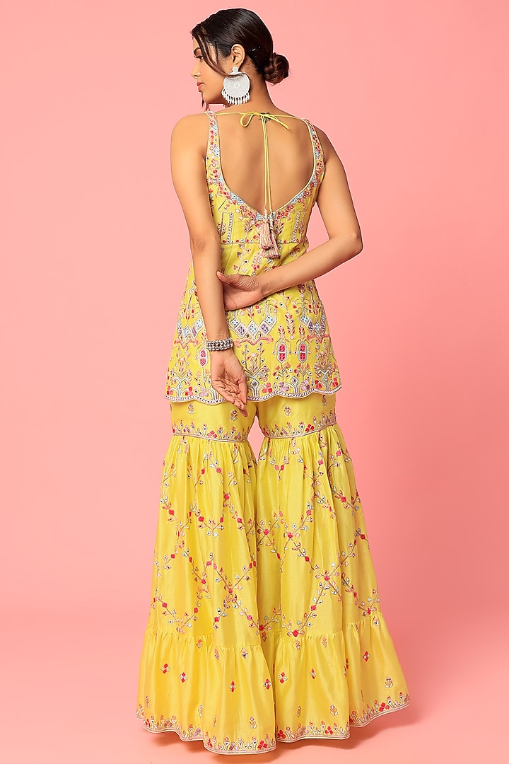 Yellow Chanderi Silk Mirror & Gota Embroidered Gharara Set by Tamanna Punjabi Kapoor at Pernia's Pop Up Shop