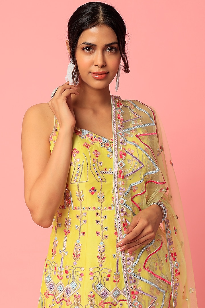 Yellow Chanderi Silk Mirror & Gota Embroidered Gharara Set by Tamanna Punjabi Kapoor at Pernia's Pop Up Shop