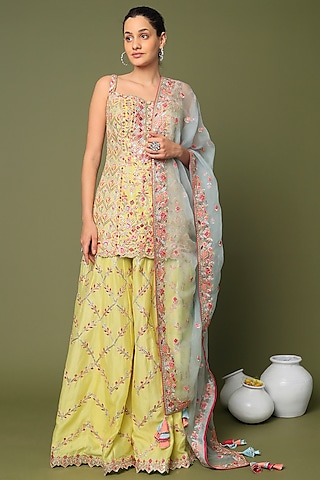 Yellow Embroidered Gharara Set by Tamanna Punjabi Kapoor