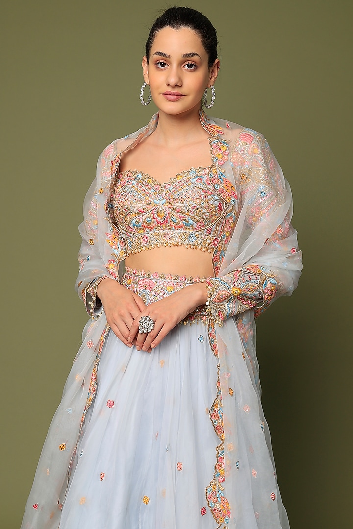 Sky Blue Embroidered Bridal Lehenga Set by Tamanna Punjabi Kapoor at Pernia's Pop Up Shop