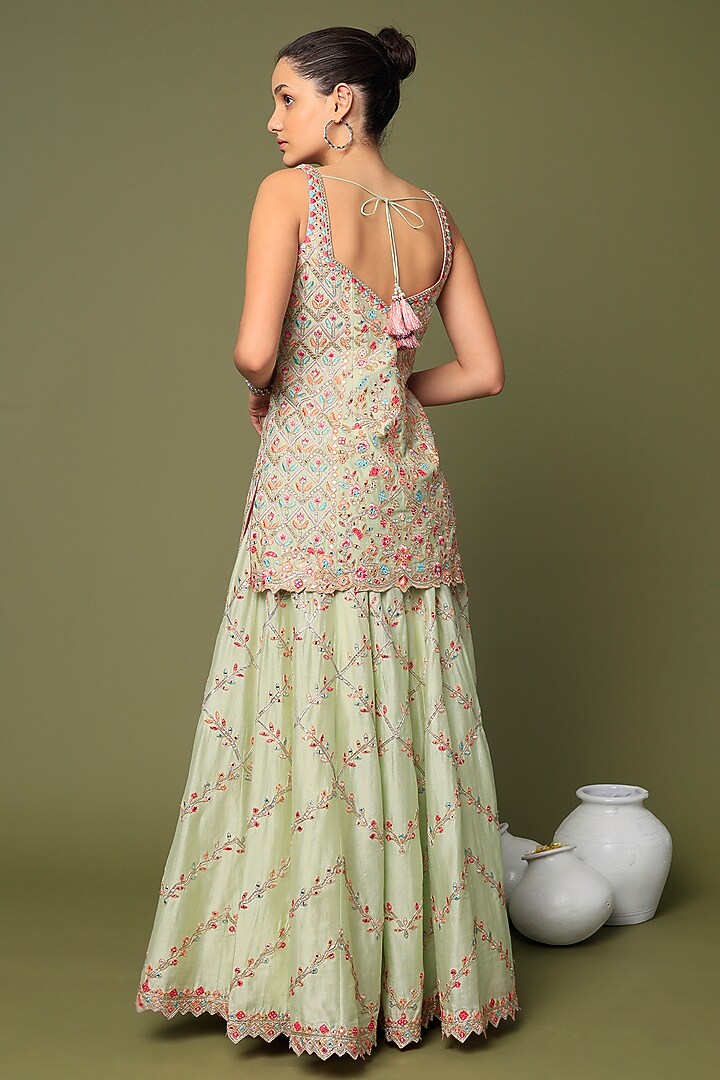 Mint Green Organza Embroidered Gharara Set by Tamanna Punjabi Kapoor at Pernia's Pop Up Shop