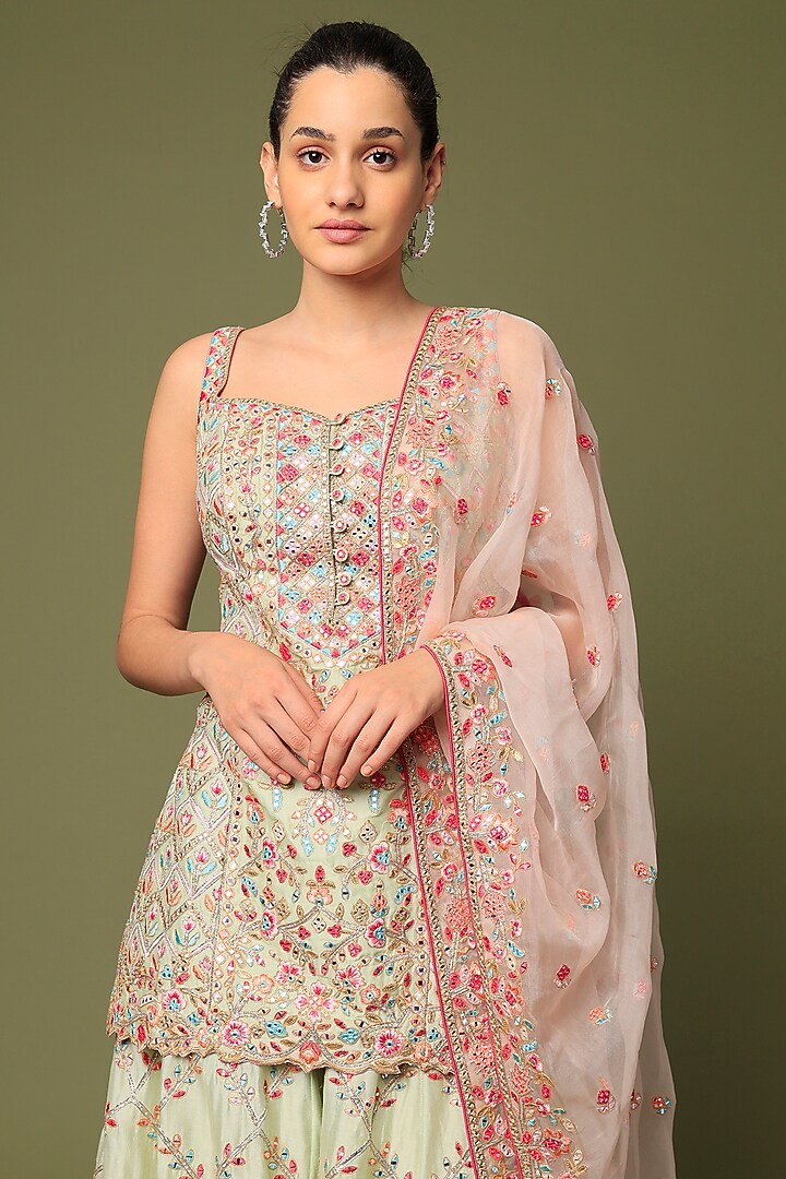 Mint Green Organza Embroidered Gharara Set by Tamanna Punjabi Kapoor at Pernia's Pop Up Shop