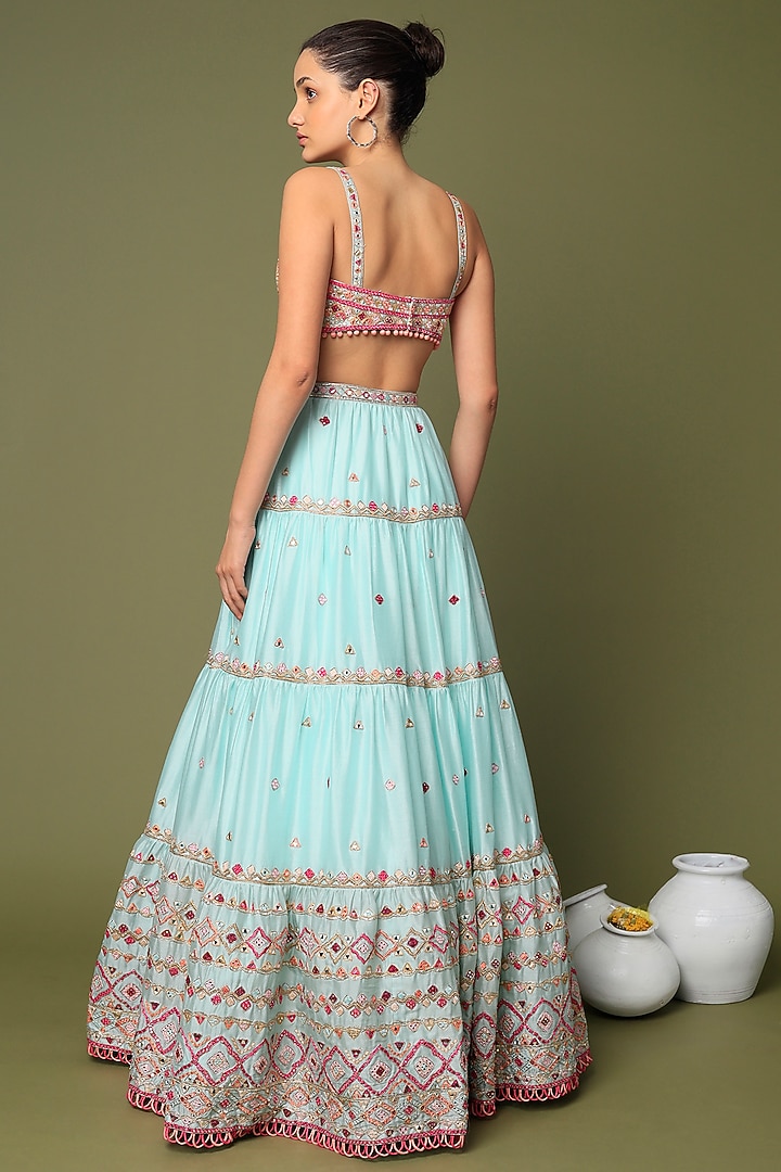 Sky Blue Net Embroidered Bridal Lehenga Set by Tamanna Punjabi Kapoor at Pernia's Pop Up Shop