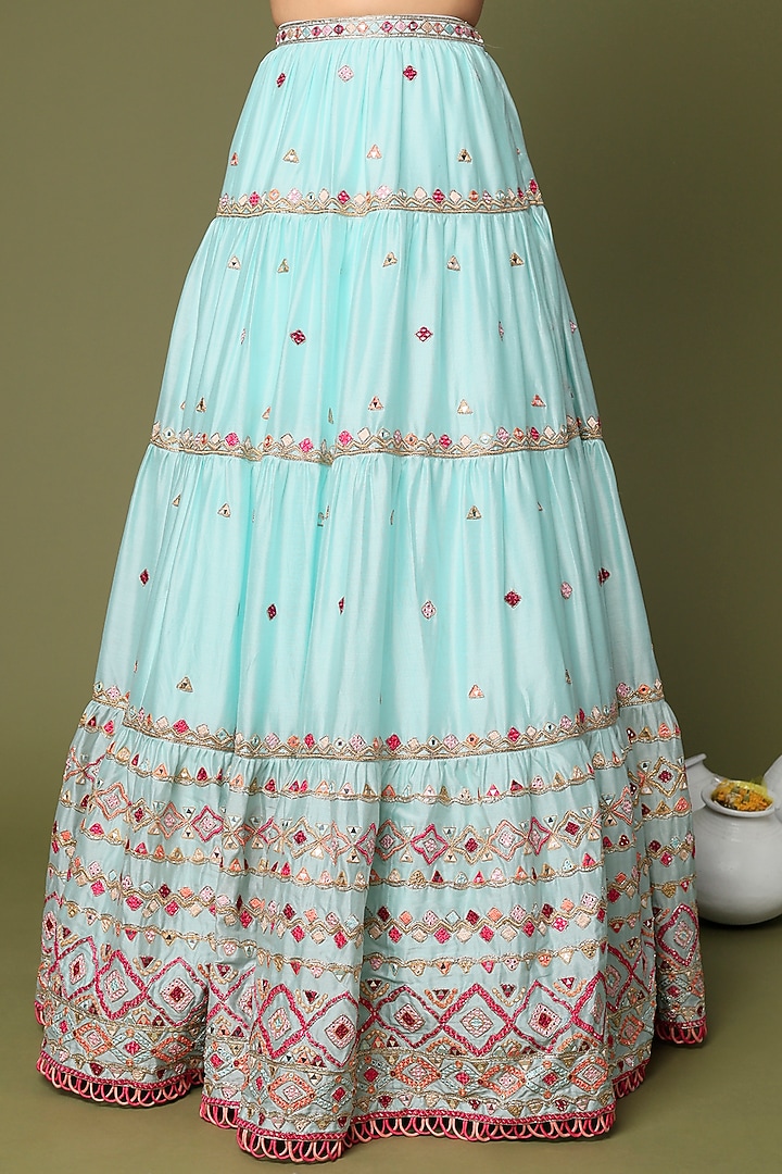 Sky Blue Net Embroidered Bridal Lehenga Set by Tamanna Punjabi Kapoor at Pernia's Pop Up Shop