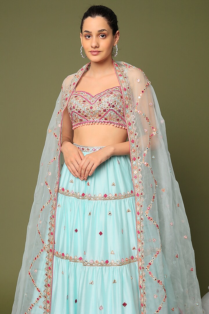 Sky Blue Net Embroidered Bridal Lehenga Set by Tamanna Punjabi Kapoor at Pernia's Pop Up Shop