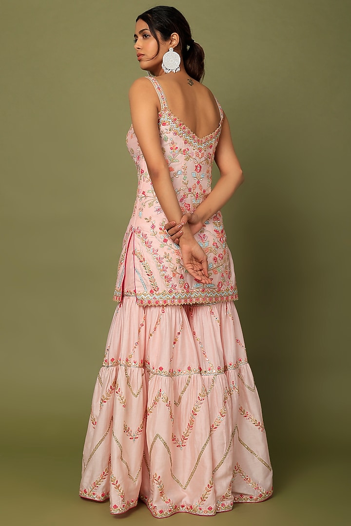 Pink Chanderi Silk Resham Embroidered Gharara Set by Tamanna Punjabi Kapoor at Pernia's Pop Up Shop