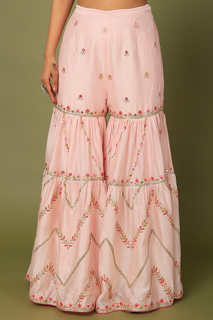 Pink Chanderi Silk Resham Embroidered Gharara Set by Tamanna Punjabi Kapoor at Pernia's Pop Up Shop