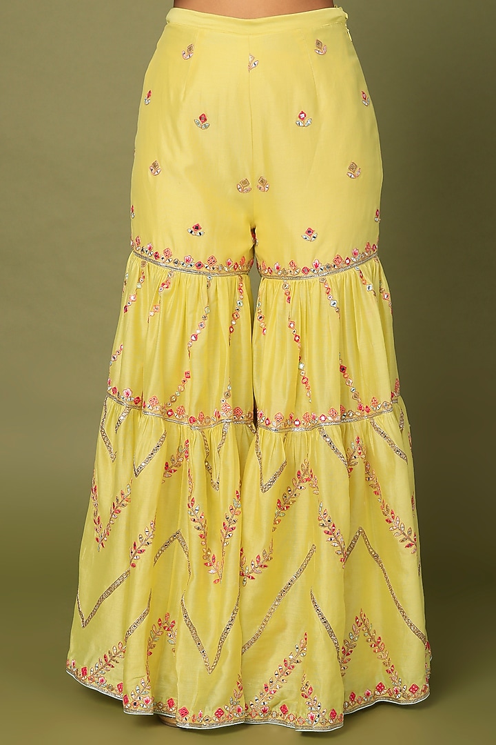 Yellow Chanderi Silk Resham Embroidered Gharara Set by Tamanna Punjabi Kapoor at Pernia's Pop Up Shop
