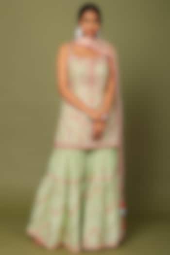 Green Chanderi Silk Resham Embroidered Gharara Set by Tamanna Punjabi Kapoor