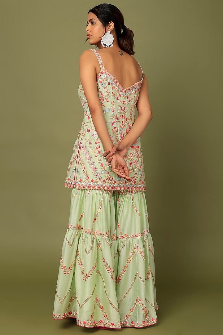 Green Chanderi Silk Resham Embroidered Gharara Set by Tamanna Punjabi Kapoor at Pernia's Pop Up Shop