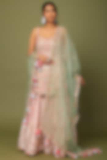 Pink Chanderi Silk Resham & Gota Embroidered Gharara Set by Tamanna Punjabi Kapoor at Pernia's Pop Up Shop