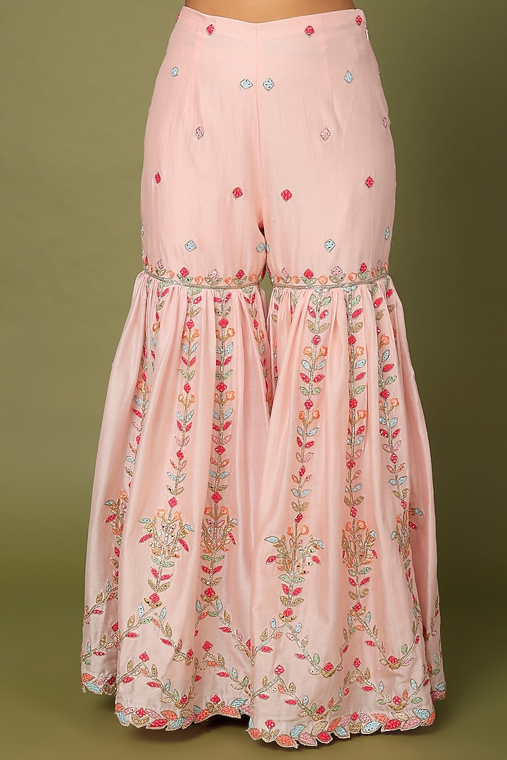 Pink Chanderi Silk Resham & Gota Embroidered Gharara Set by Tamanna Punjabi Kapoor at Pernia's Pop Up Shop