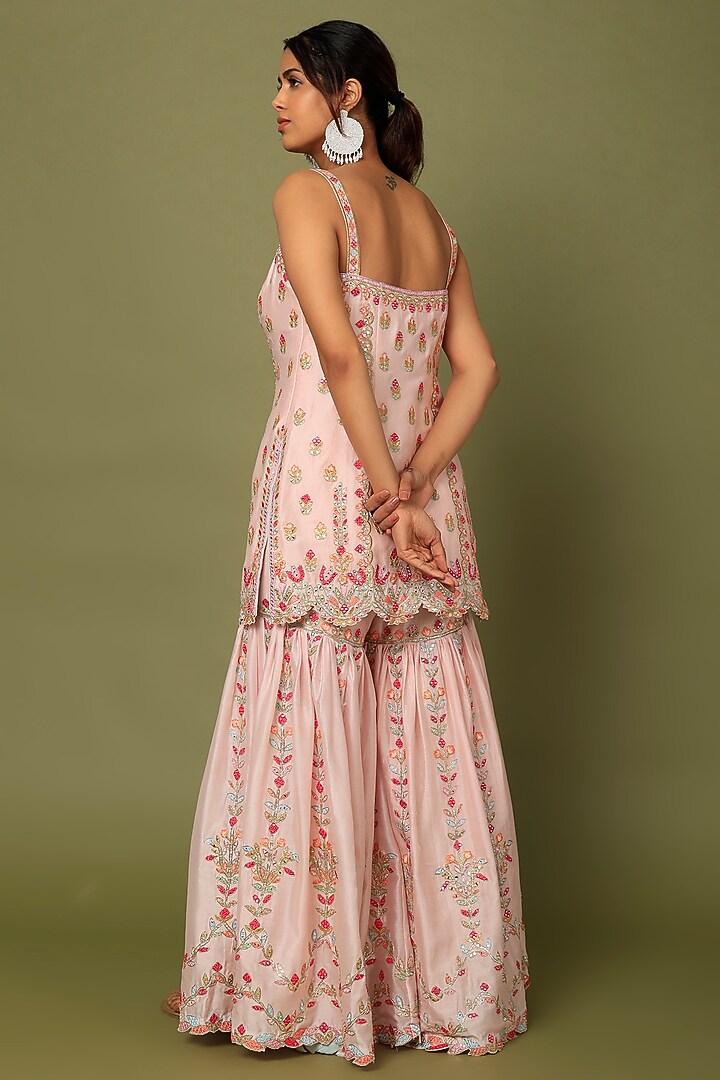 Pink Chanderi Silk Cutwork Embroidered Gharara Set by Tamanna Punjabi Kapoor at Pernia's Pop Up Shop