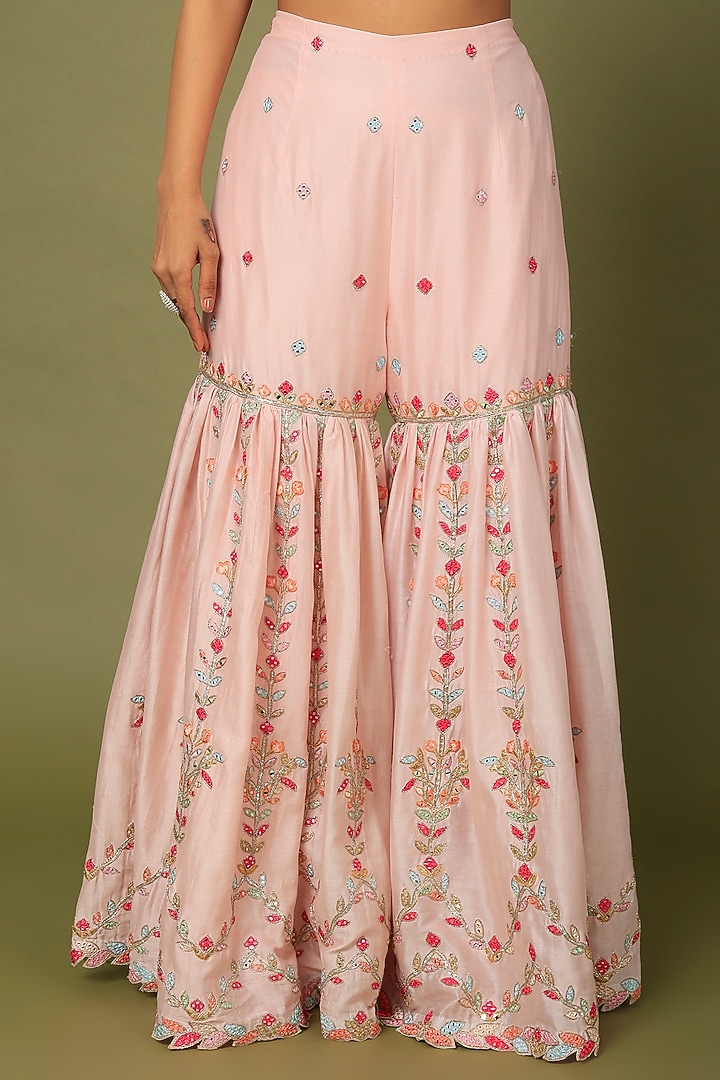 Pink Chanderi Silk Cutwork Embroidered Gharara Set by Tamanna Punjabi Kapoor at Pernia's Pop Up Shop
