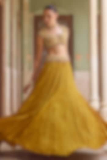 Mustard Habutai Silk Sequins Embroidered Wedding Lehenga Set by Tamanna Punjabi Kapoor at Pernia's Pop Up Shop
