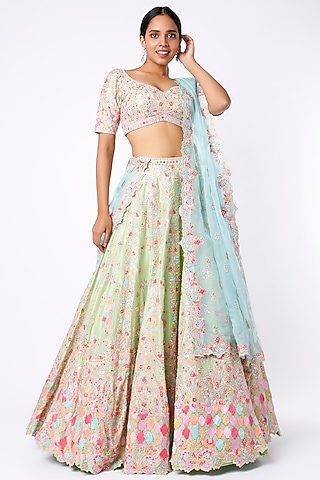Pastel Mint Embroidered Lehenga Set by Tamanna Punjabi Kapoor